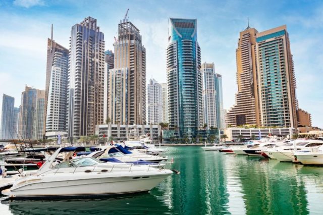 Dubai Marina with Yachts in UAE