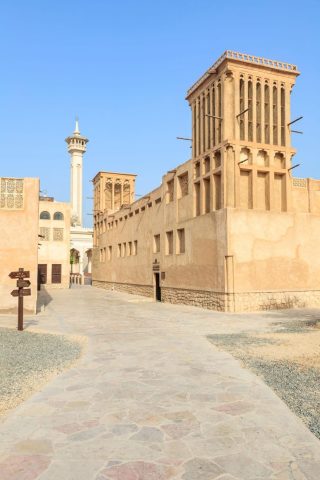 Wind Tower and Minaret in Al Fahidi Historical District Dubai