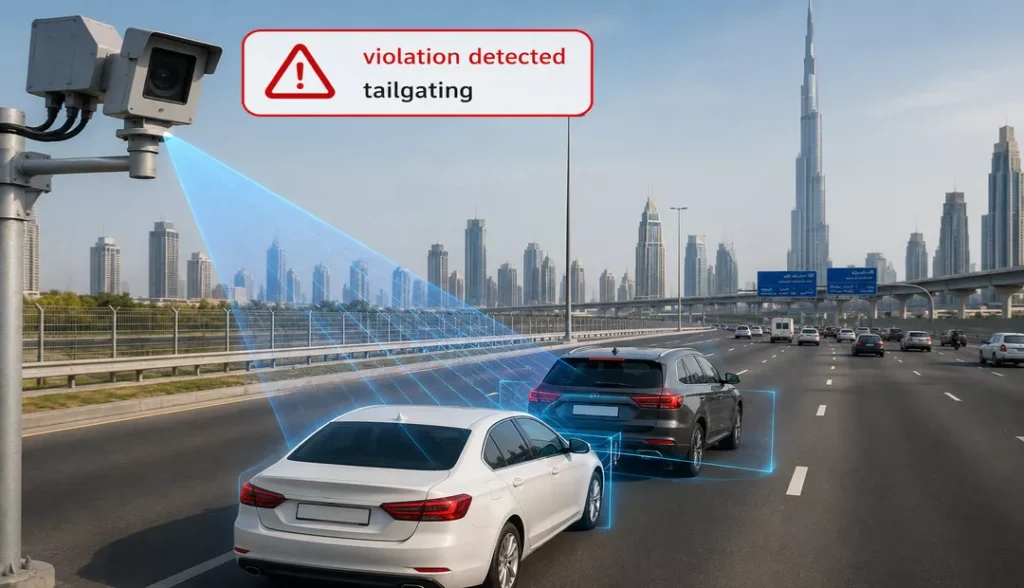 Following another vehicle too closely(tailgating) Dubai is traffic AI Radar Violations